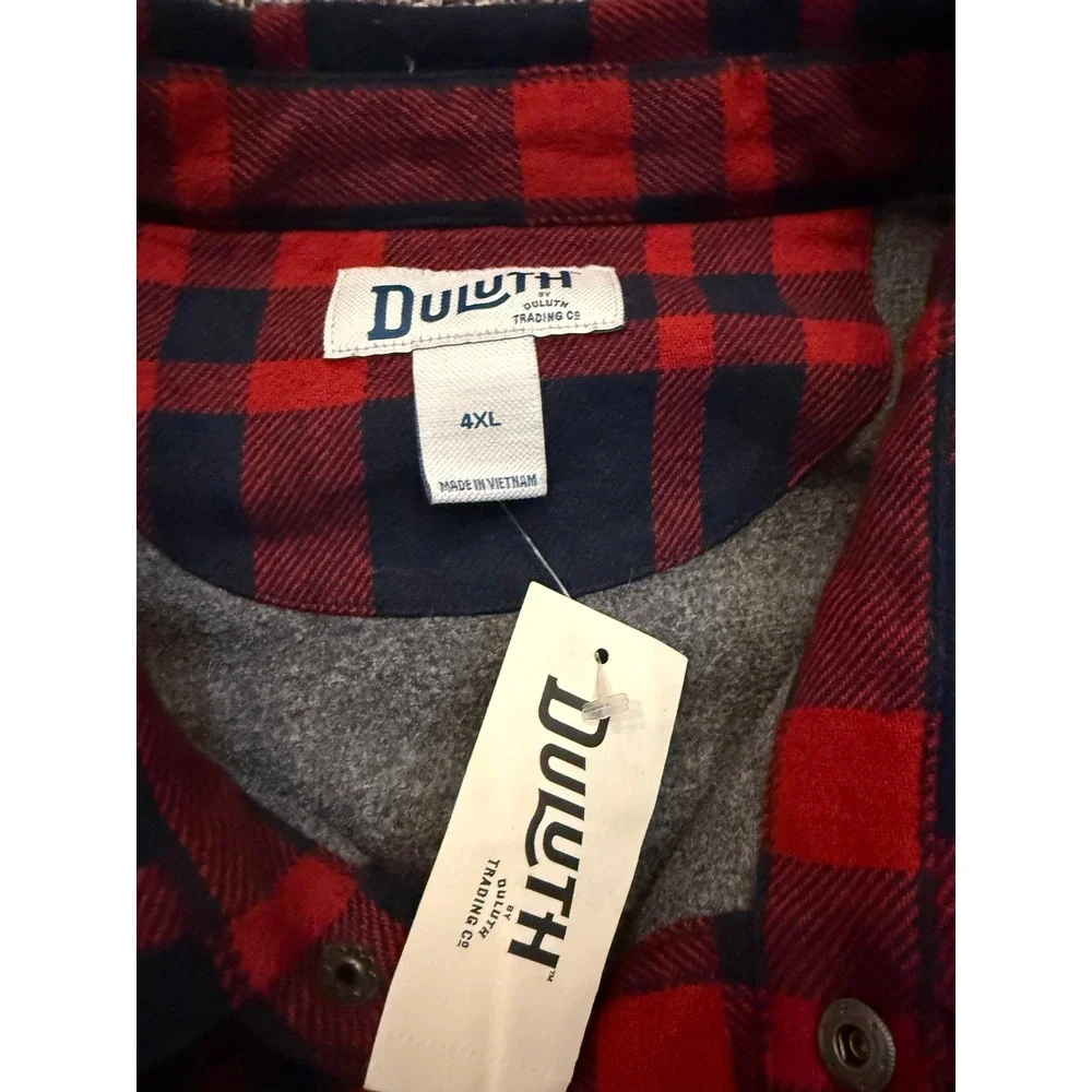 Duluth Trading Co Flapjack Fleece Lined Shirt Jac Red Navy Plaid 4XL 74255 NPL